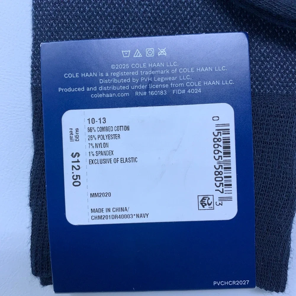 Cole Haan Mens 10-13 Navy Blue Micro Pattern Dress Crew Socks NWT